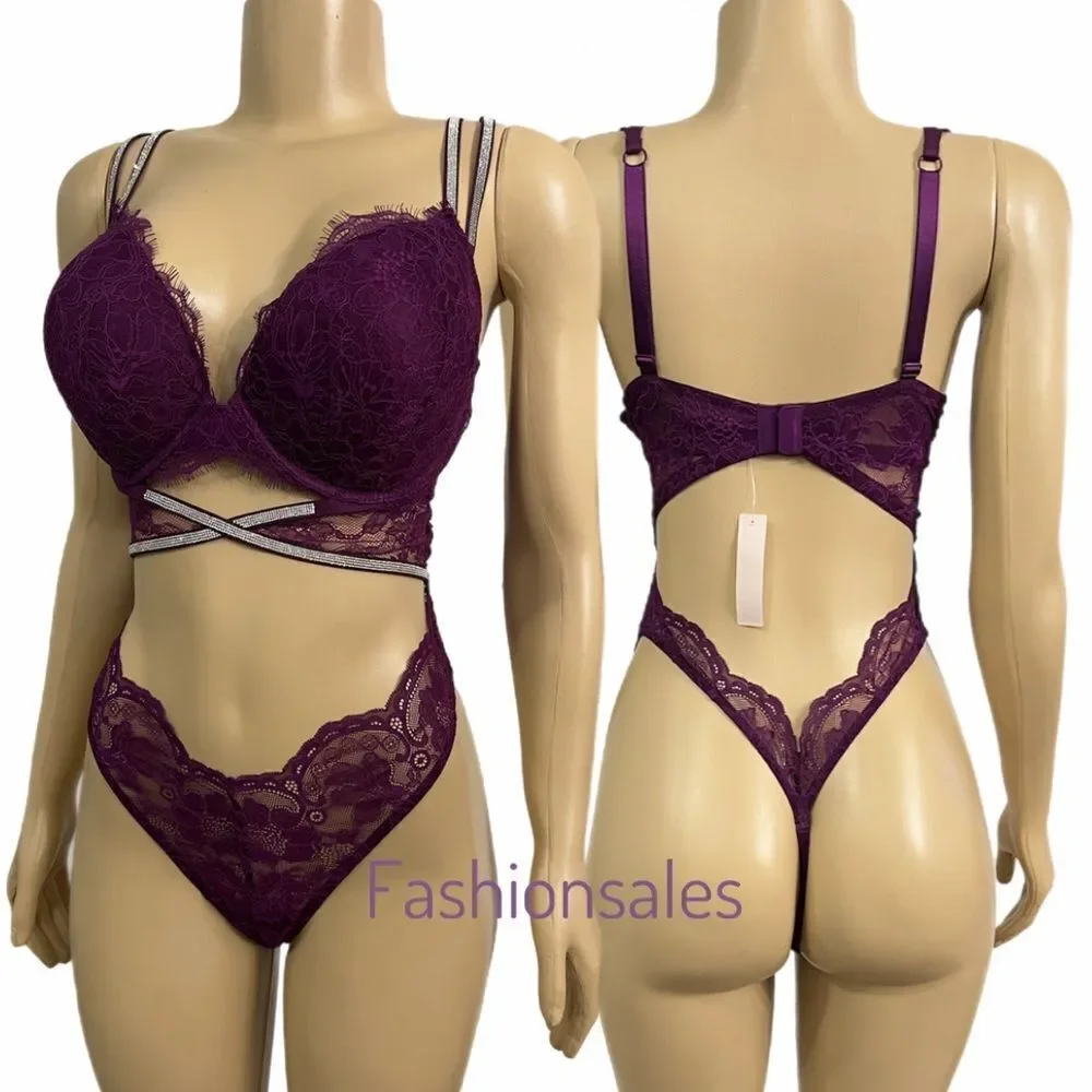 Victoria’s Secret Sexy Double Shine Strap Push up Cutout Lace Teddy XL New